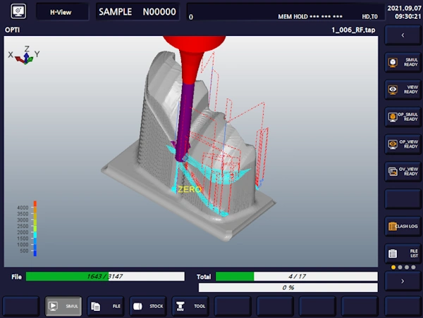 A 3D image showing an example of a toolpath optimised using Hwacheon H-Opti