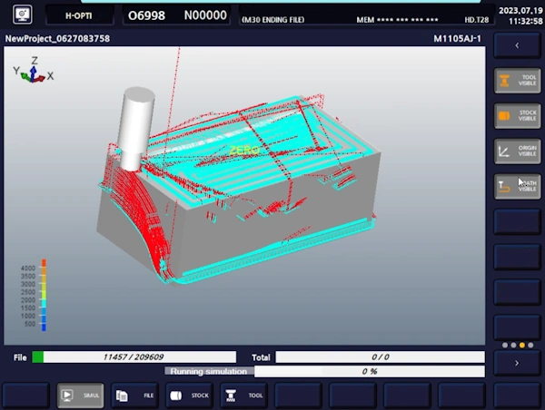 A 3D image showing an example of a toolpath optimised using Hwacheon H-Opti