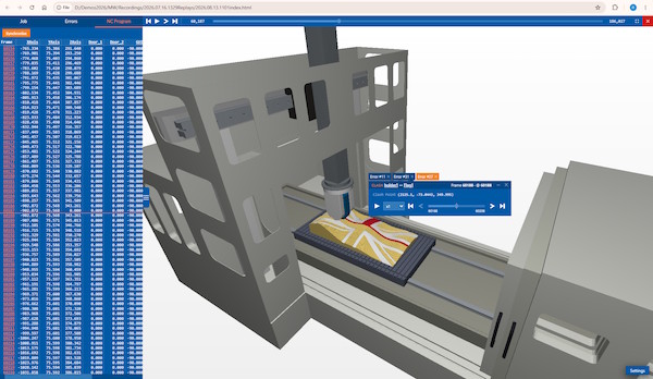 An image showing a browser-based GUI inside Chrome, with a 3D model of the in-process stock at a clash point, and a floating dialog allowing the user to replace the cuts either side of the clash.
